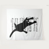 The cat hangs on musical notes タペストリー (正面(横))