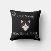 The Cat Was Here First Name Custom Throw Pillow クッション (正面)