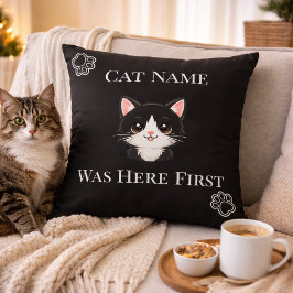 The Cat Was Here First Name Custom Throw Pillow クッション