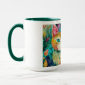 The Cat with Striking Green Eyes in Flower Garden マグカップ (左)