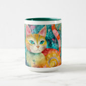 The Cat with Striking Green Eyes in Flower Garden マグカップ (中央)