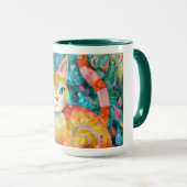 The Cat with Striking Green Eyes in Flower Garden マグカップ (正面右)