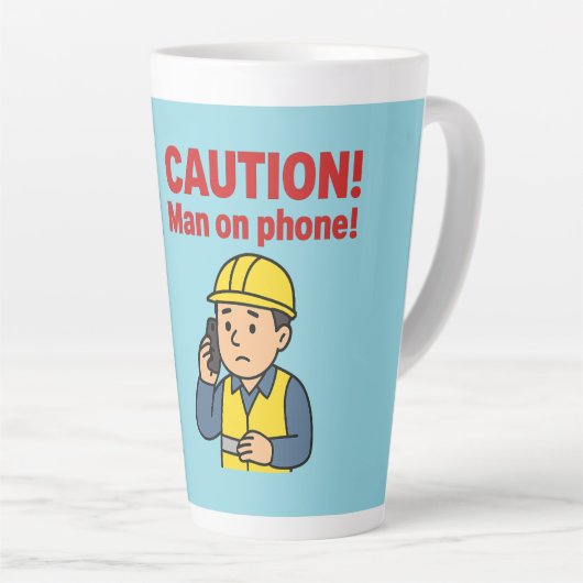 The "CAUTION! Man on phone!" Latte mug カフェラテマグ (右アングル)