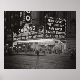 The Chicago Theatre at Night 1941ヴィンテージ写真 ポスター