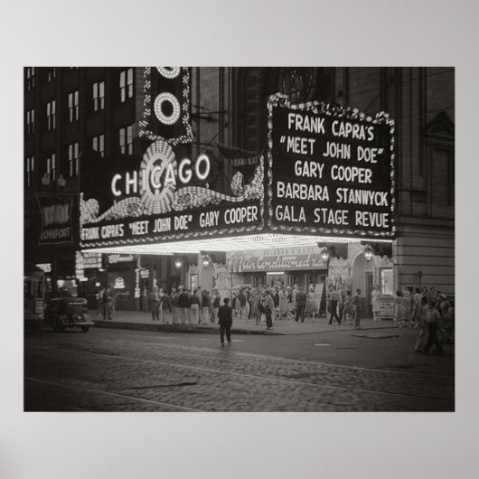 The Chicago Theatre at Night 1941ヴィンテージ写真 ポスター (正面)