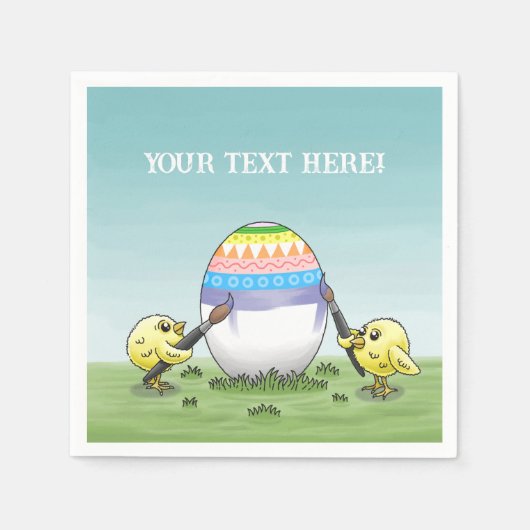 The chickens paint a colorful Easter egg スタンダードカクテルナプキン (正面)