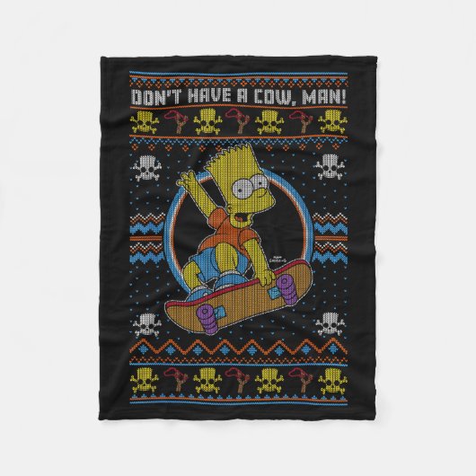 The Christmas Bart Don't Have A Cow Ugly Sweater  フリースブランケット (正面)