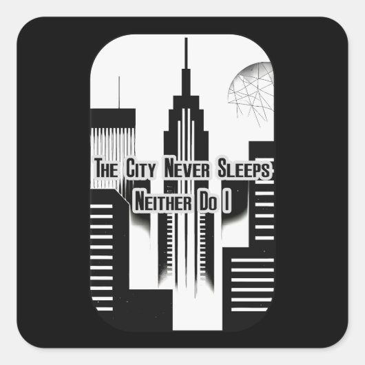 The City Never Sleeps Hustle Skyline Design スクエアシール (正面)