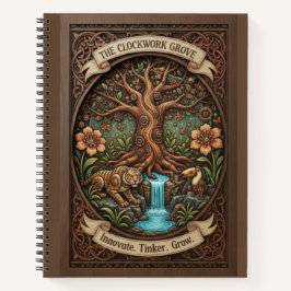 The Clockwork Grove Mechanical Nature Wood Journal ノートブック