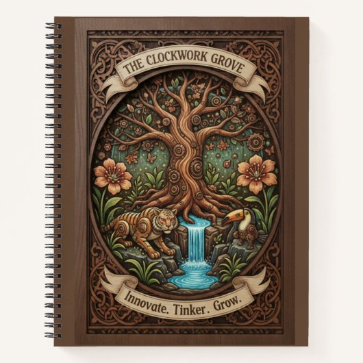 The Clockwork Grove Mechanical Nature Wood Journal ノートブック (正面)