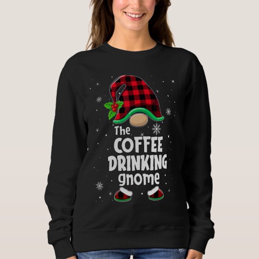 The Coffee Drinking Gnome Buffalo Plaid Christmas  スウェットシャツ (正面)