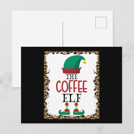The Coffee Elf Leopard Elf Christmas Gift ポストカード (正面/裏面)