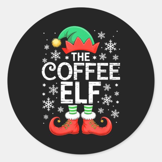 The Coffee Elf Shirt Men Women Family Matching Chr ラウンドシール (正面)
