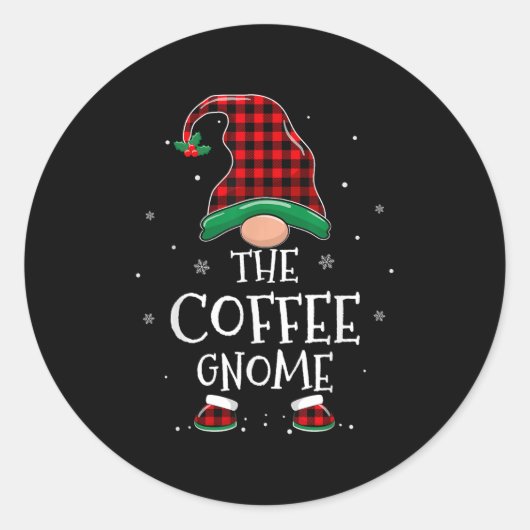The Coffee Gnome Xmas Family Matching Plaid Christ ラウンドシール (正面)