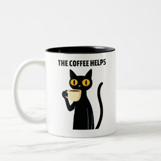 The Coffee Helps – Cute Black Cat Coffee Mug ツートーンマグカップ