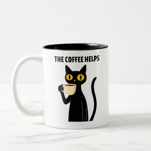 The Coffee Helps – Cute Black Cat Coffee Mug ツートーンマグカップ (左)