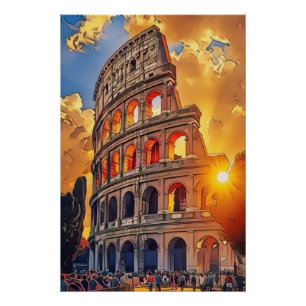 The Colosseum'絵を描s at Sunset Rome Italy Poster ポスター