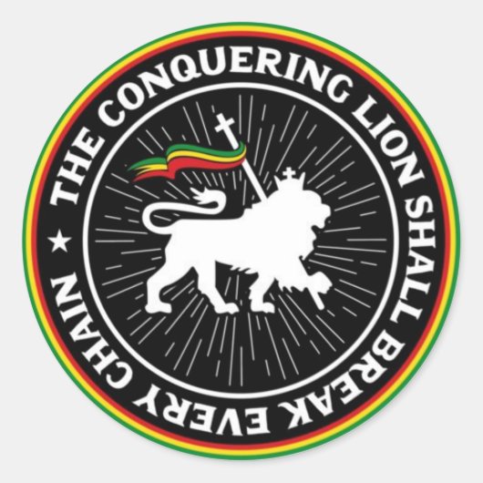 The Conquering Lion Shall Break Every Chain Rasta ラウンドシール (正面)