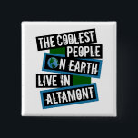 The Coolest People on Earth Live in Altamont 缶バッジ<br><div class="desc">This design features bold, layered text with the phrase "The Coolest People on Earth Live in Altamont" in a striking cool color palette. A globe graphic, integrated with coordinating blue and green blocks, symbolizes the city's global appeal. The design is suitable for showcasing local pride, as it boldly declares Altamont's...</div>