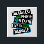 The Coolest People on Earth Live in Danville 缶バッジ<br><div class="desc">This design features bold, layered text with the phrase "The Coolest People on Earth Live in Danville" in a striking cool color palette. A globe graphic, integrated with coordinating blue and green blocks, symbolizes the city's global appeal. The design is suitable for showcasing local pride, as it boldly declares Danville's...</div>