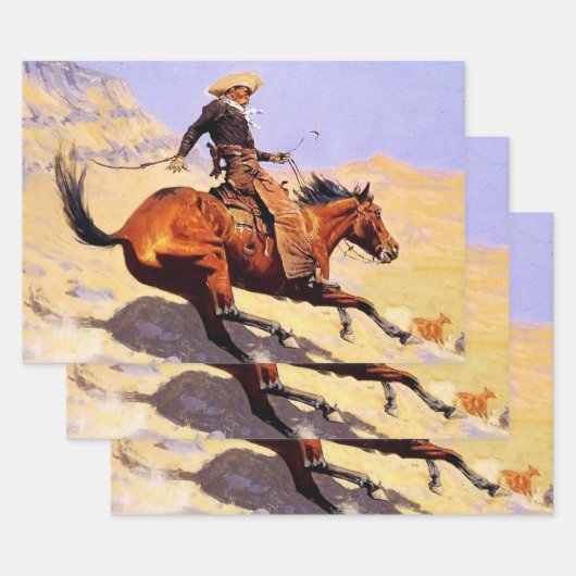 The Cowboy Western Art by Frederic Remington ラッピングペーパーシート (セット)