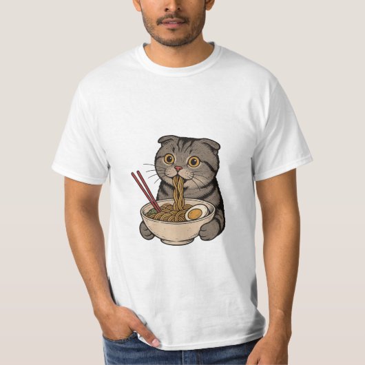 The Cozy Cat Slurping Noodles Tシャツ (正面)
