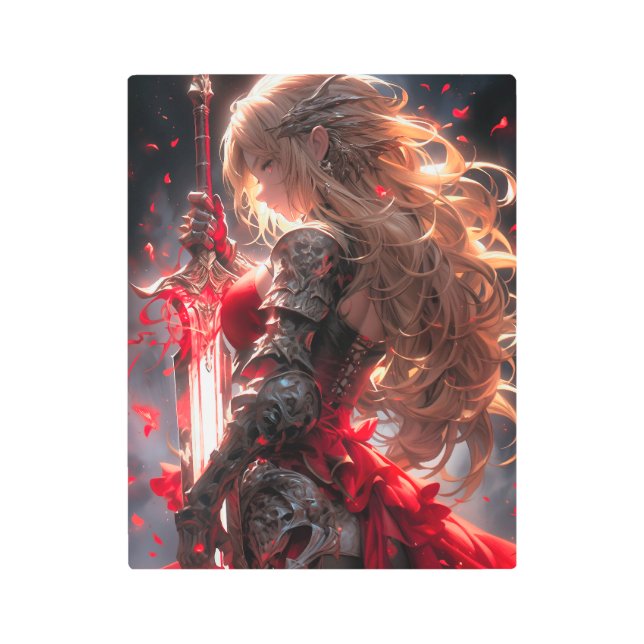 The Crimson Knight | Anime Warrior Princess Art メタルプリント (正面)