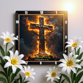 The Cross Medallion Fire Philippians 4:13 Verse スクエア壁時計