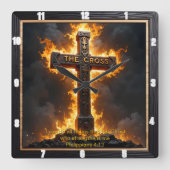 The Cross Medallion Power Philippians 4:13 Verse スクエア壁時計 (正面)