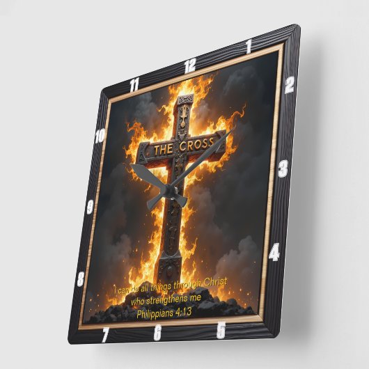 The Cross Medallion Power Philippians 4:13 Verse スクエア壁時計 (傾斜)