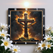 The Cross Medallion Power Philippians 4:13 Verse スクエア壁時計