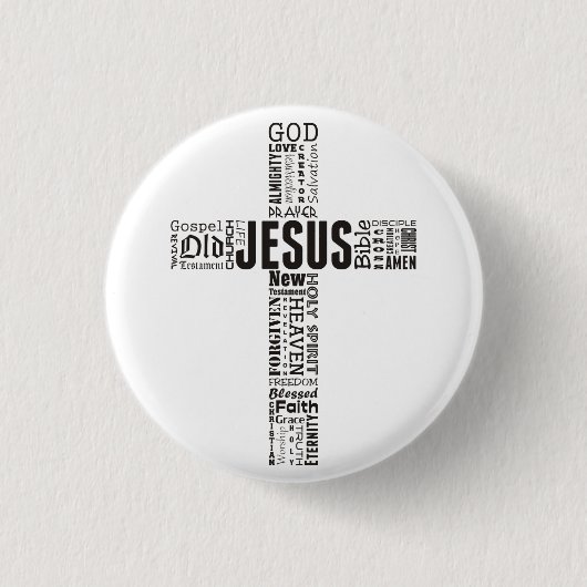 The Cross of Jesus Christ Word Cloud 缶バッジ (正面)