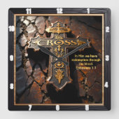 The Cross Redemption Ornate Earth Ephesians 1:7 スクエア壁時計 (正面)