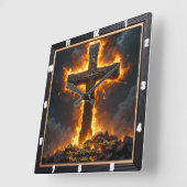 The Cross Rock Base Philippians 4:13 Verse スクエア壁時計 (傾斜)