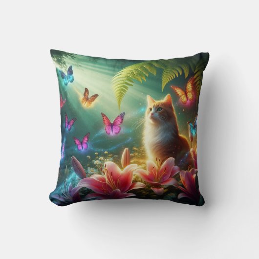 The Curious Cat & Her Butterflies クッション (正面)