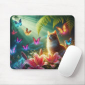 The Curious Cat & Her Butterflies マウスパッド (マウス)