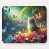 The Curious Cat & Her Butterflies マウスパッド (正面)