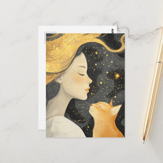 The Cute Ginger Cat and a Woman ポストカード (正面/裏面インサイチュ)