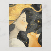 The Cute Ginger Cat and a Woman ポストカード (正面)