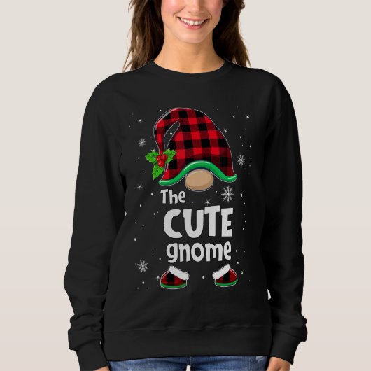 The Cute Gnome Buffalo Plaid Christmas Matching Fa スウェットシャツ (正面)