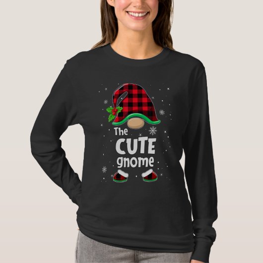 The Cute Gnome Buffalo Plaid Christmas Matching Fa Tシャツ (正面)