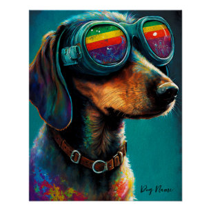 The Dachshund Dog With Sunglasses - Composition005 ポスター