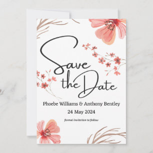 THE DATE 救結婚 – ピンク色の花を編集可能文字 セーブザデート