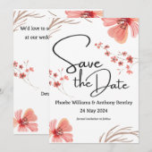 THE DATE 救結婚 – ピンク色の花を編集可能文字 セーブザデート (正面/裏面)