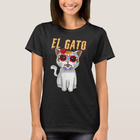 The Day of Dead Cute Sugar Skull Cat Dia de Los Mu Tシャツ (正面)
