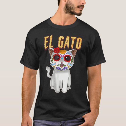 The Day of Dead Cute Sugar Skull Cat Dia de Los Mu Tシャツ (正面)