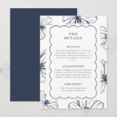 The Details | Blue Lined Floral Pattern Wedding エンクロージャーカード (正面/裏面)