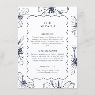 The Details   Blue Lined Floral Pattern Wedding エンクロージャーカード