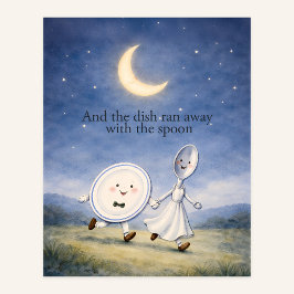 The Dish Ran Away with the Spoon Nursery Rhyme Art ポスター