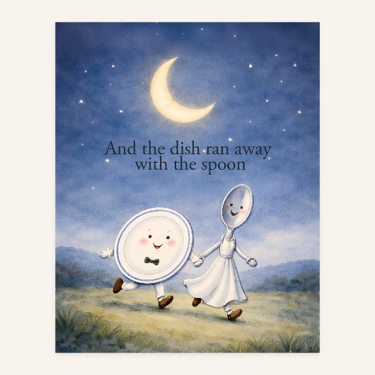 The Dish Ran Away with the Spoon Nursery Rhyme Art ポスター